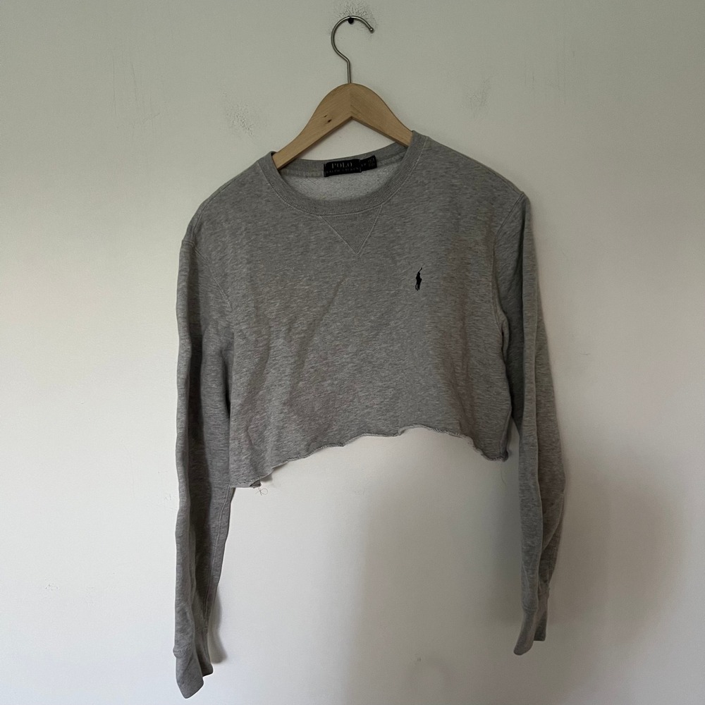 Polo Ralph Lauren Grey Cropped Crewneck Sweatshirt Raw Hem Small